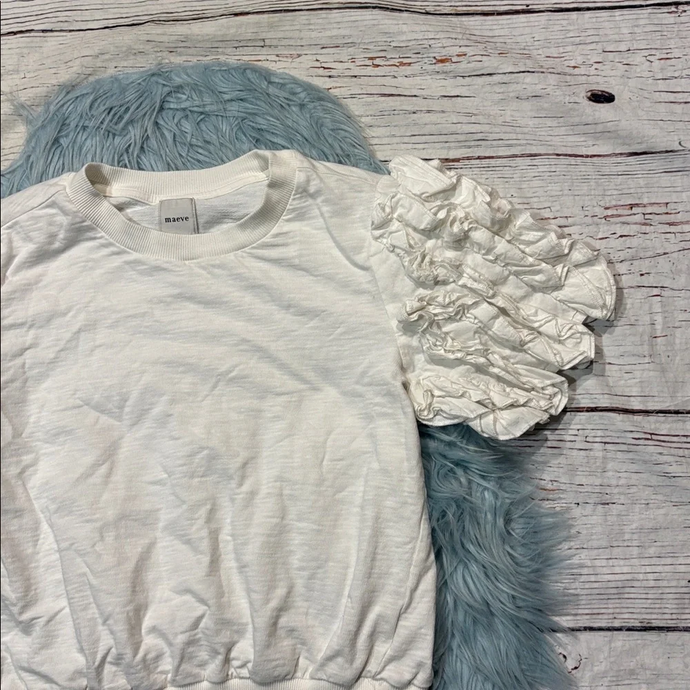 Anthropologie Maeve Ruffled Puff-sleeve Tee In White